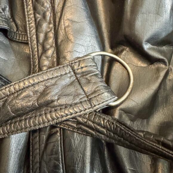 Vintage 80s/90s BERMAN'S The Leather Experts Black Leather Trench Coat - Picture 3 of 16